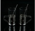 附帶吸管攪拌棒 不銹鋼玻璃辦公杯 260ML