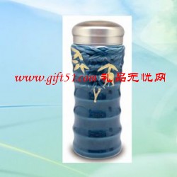 乾唐軒大竹節隨身杯(寶石藍釉加鎏金)